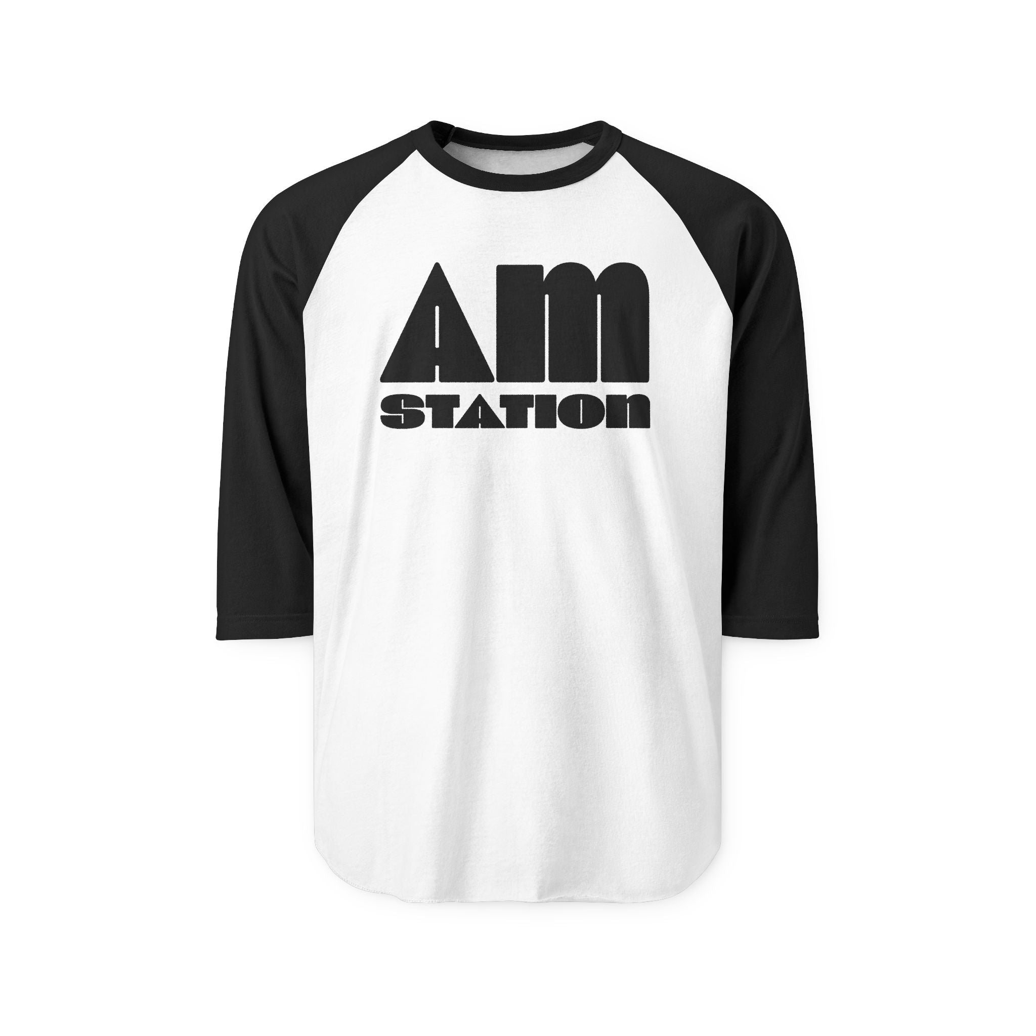 AM Station Raglan Shirt – Retro Distressed Logo Baseball Tee