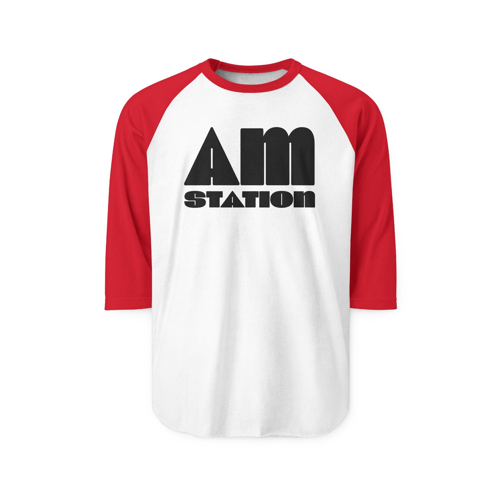 AM Station Raglan Shirt – Retro Distressed Logo Baseball Tee