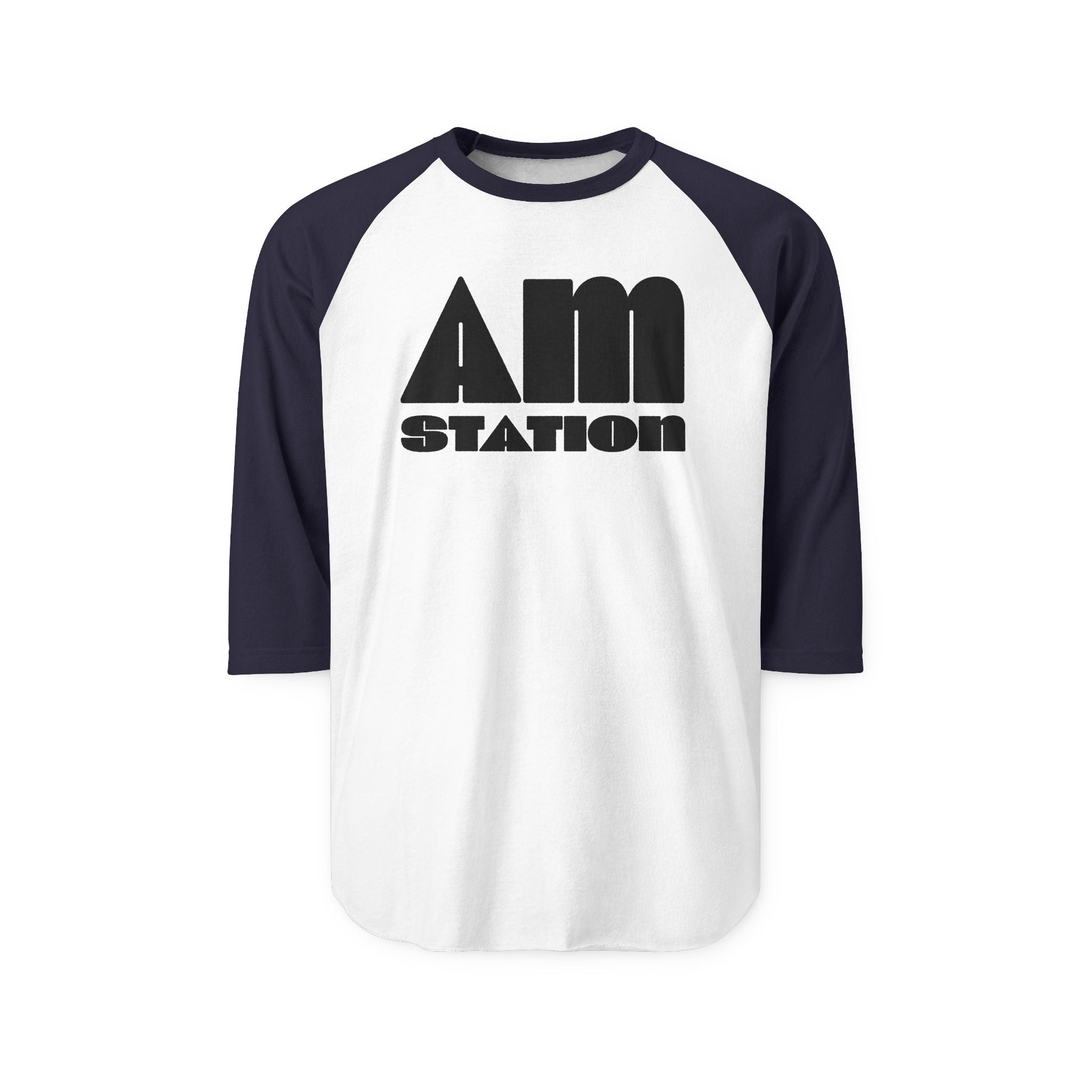AM Station Raglan Shirt – Retro Distressed Logo Baseball Tee