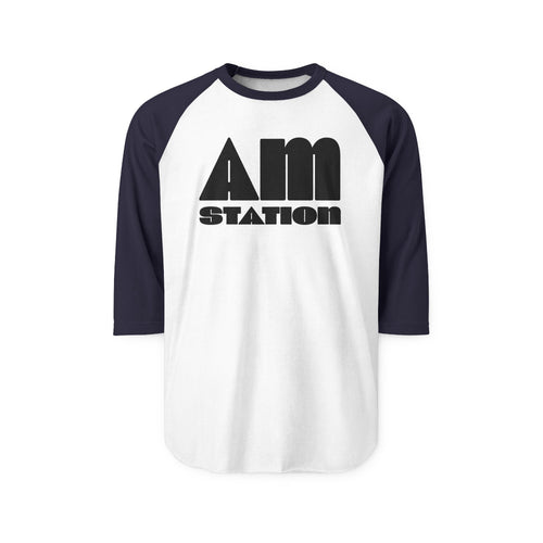 AM Station Raglan Shirt – Retro Distressed Logo Baseball Tee